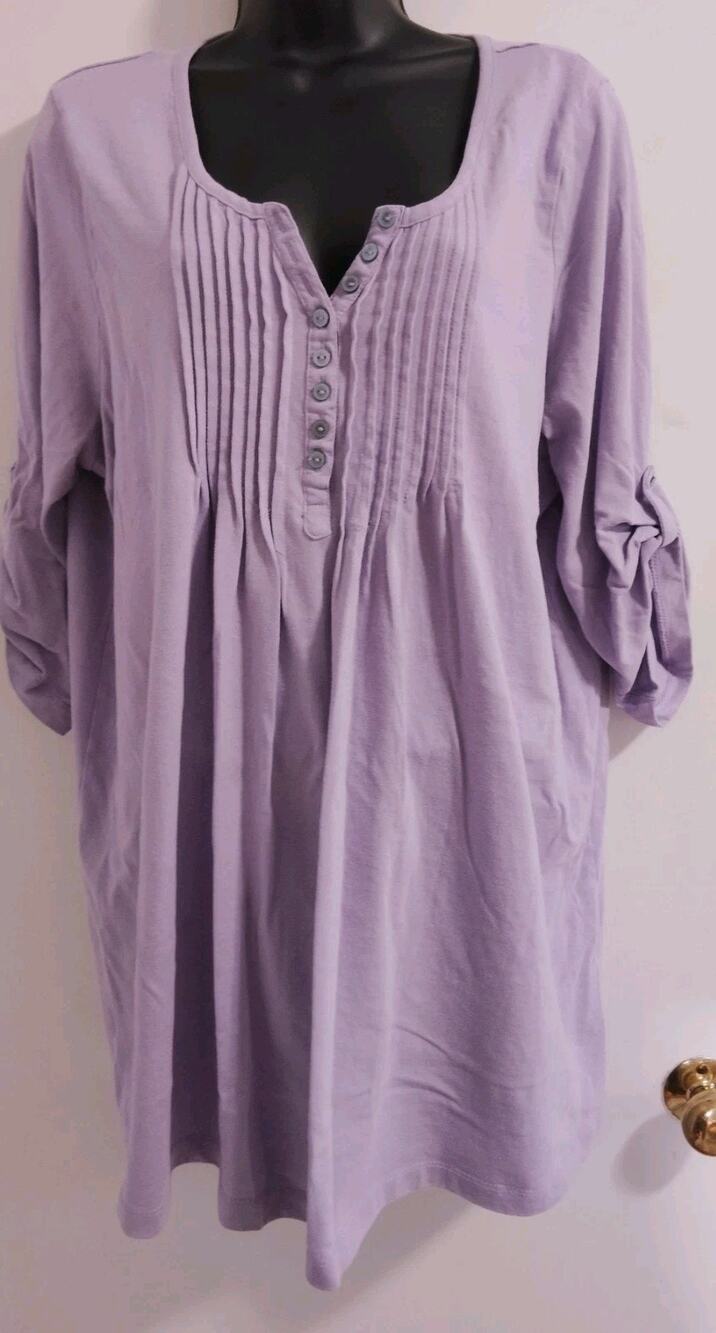 Women Within Babydoll 1 X Lilac Rolled 3/4 Sleeves Button Bib Like Blouse